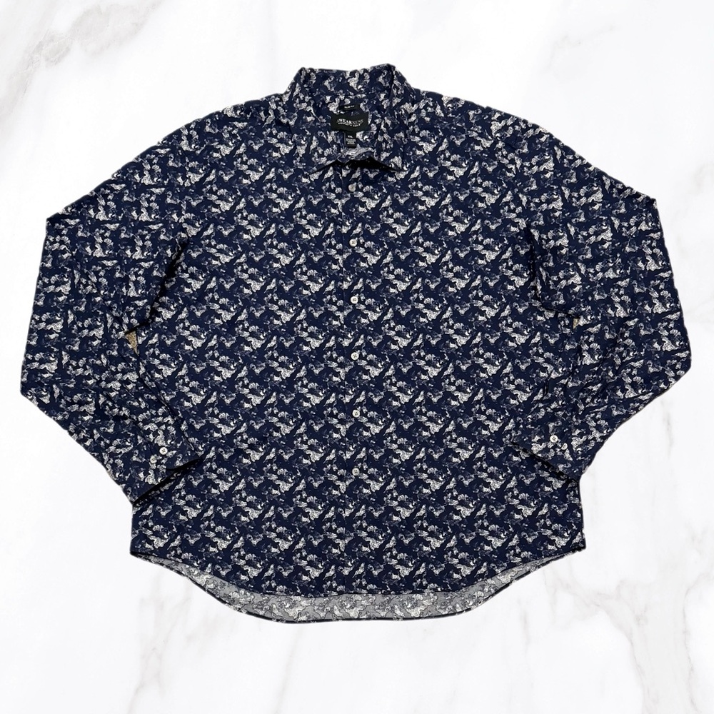 Awearness Kenneth Cole Blue Graphic Print Long Sleeve Button Up‎ Shirt, Size XXL